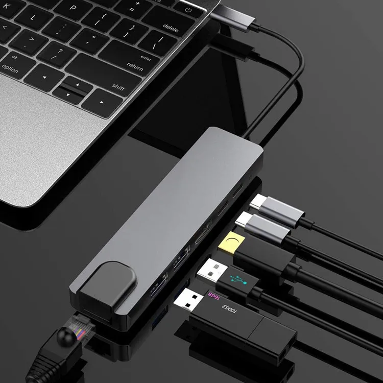 6in1 USB C HUB with 4K HDTV USB3.0 RJ45 PD Charging DOCKING STATION Type C Adapter for MacBook Pro USB C Laptops Nintendo