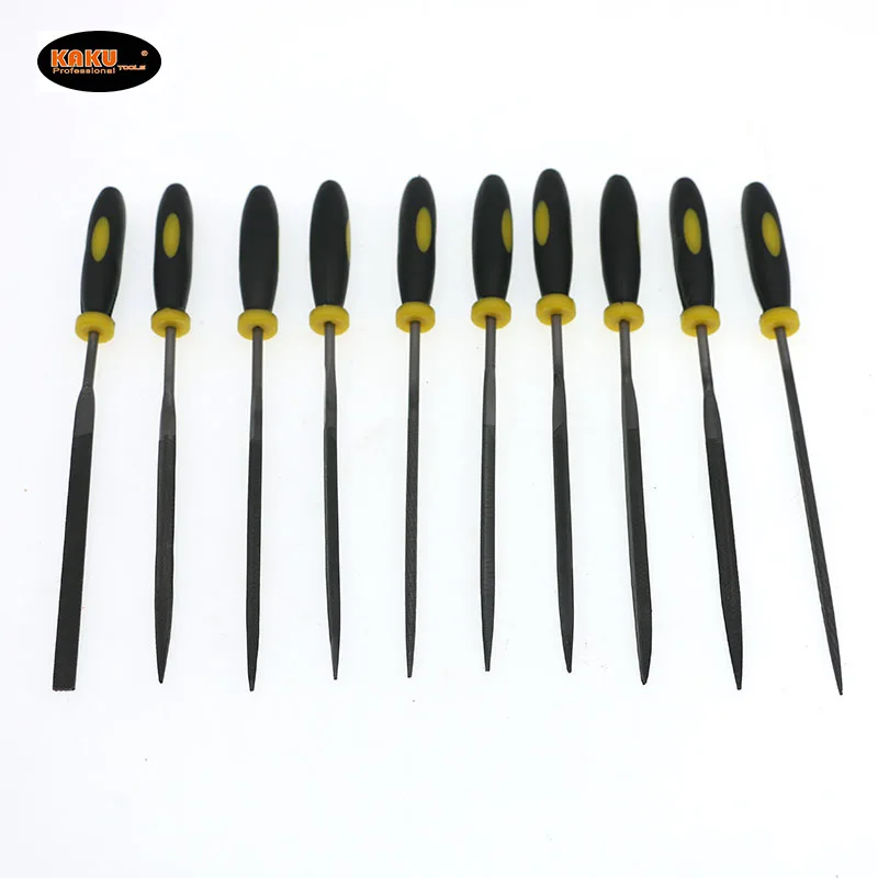 KAKU 140mm 10pcs Metalworking Needle Files Set Flat Square Triangular Round File Tool