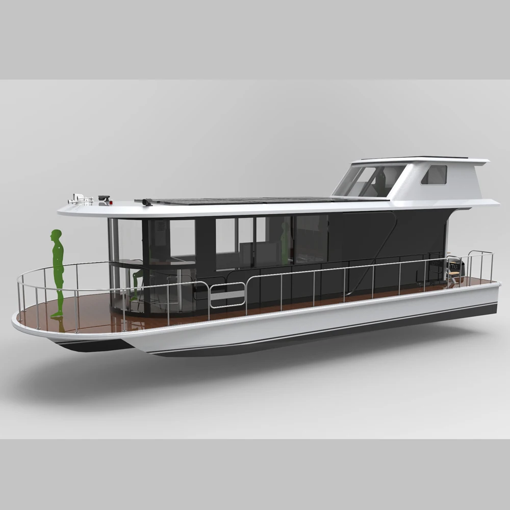 12.5m Pontoon Boat House Water Building Lake House with Walkaround and Railing