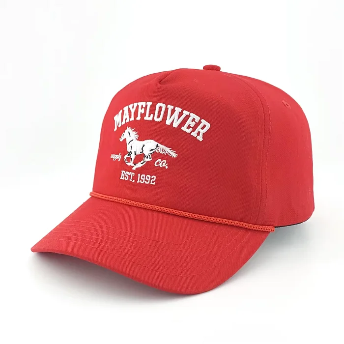 Personalized Custom Half Stitch Red Snap Back Baseball Cap Hat with Rope