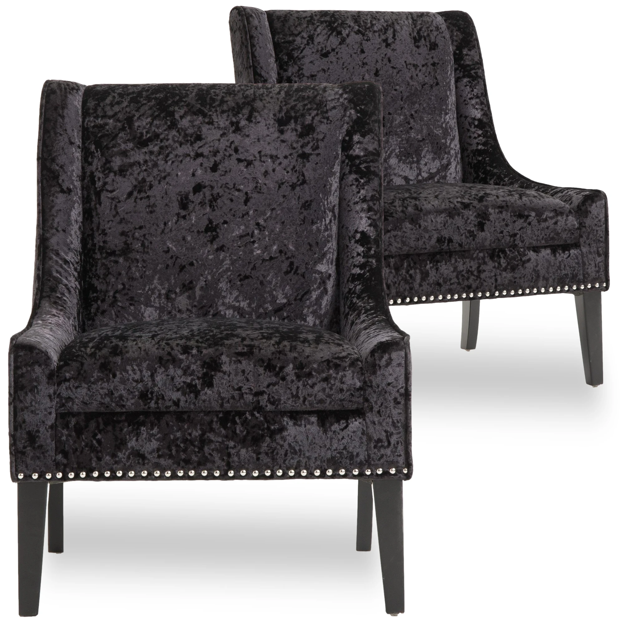 Classic and Gratifying Black Crushed Velvet Upholstered Solid Wood Legs Living Room Accent Chair