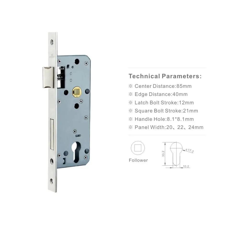 8540 mm Distance Stainless Steel Mortise Lock Door Lock Body In High Security Standard