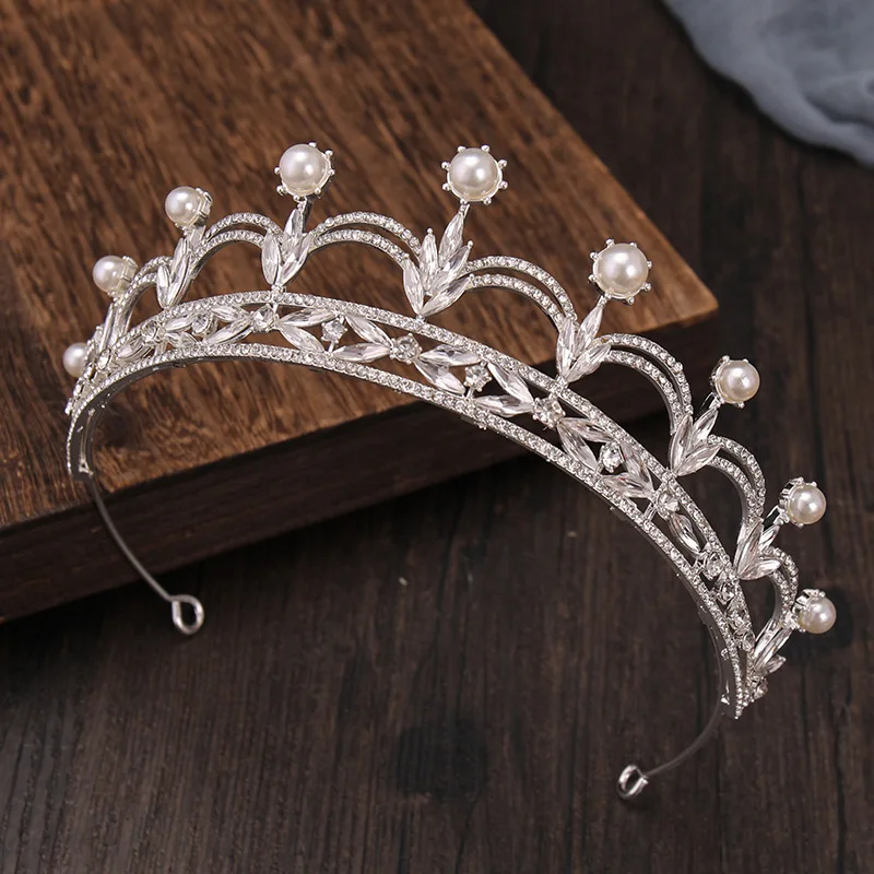 Elegant Crown Pearl Water Diamond Princess Crown Hair Accessories Wedding Bridal Headwear
