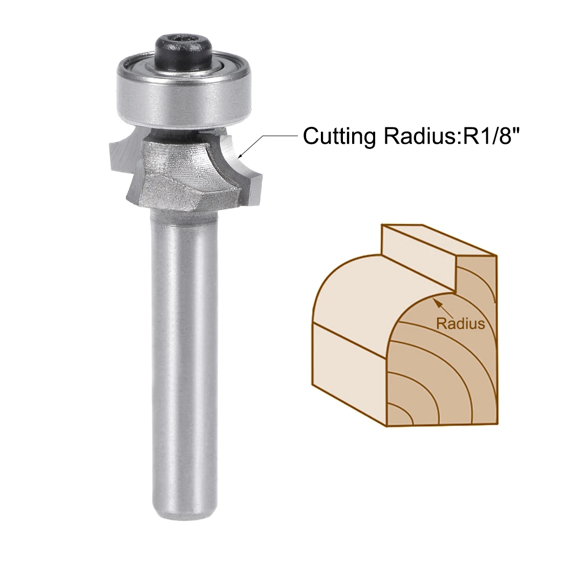 Router Bit 1/4 Shank 1/4 inch Cutting Dia. Round Over Corner 2 Flutes Carbon Steel for Woodworking Milling Cutter Tool