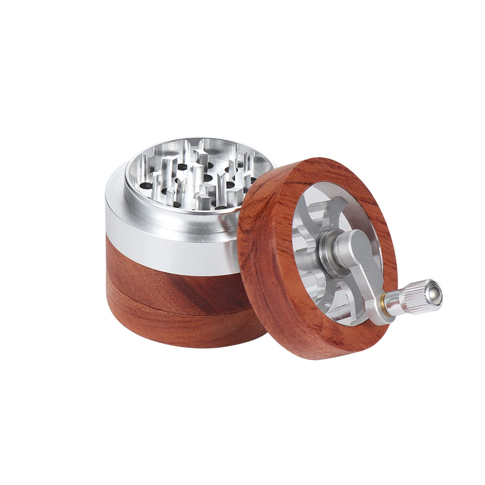 Rukioo 4 Layer Wood Tobacco Hand Herb Grinder Metal Aluminum Custom Logo Wholesale Spice Herb Grinder Smoking Accessories