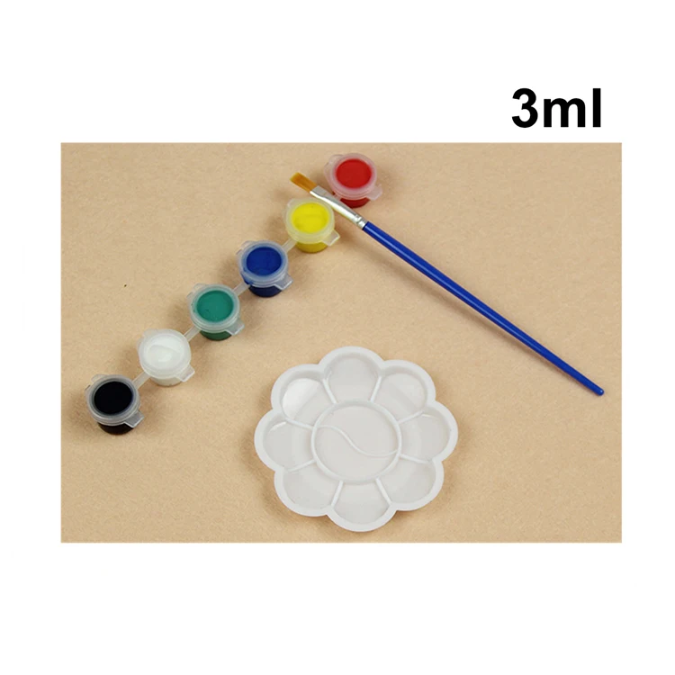 Kids art painting supply 6 colors assorted 3ml mini pot acrylic paint set with brush