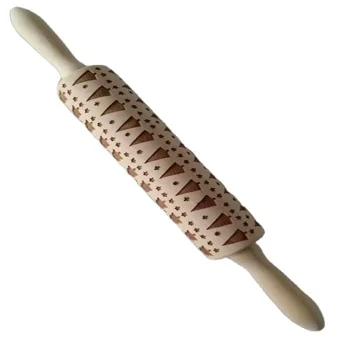 Wooden Laser Engraved Rolling Pin Christmas theme Reindeer Snowflake patterns Embossed Rolling Pins
