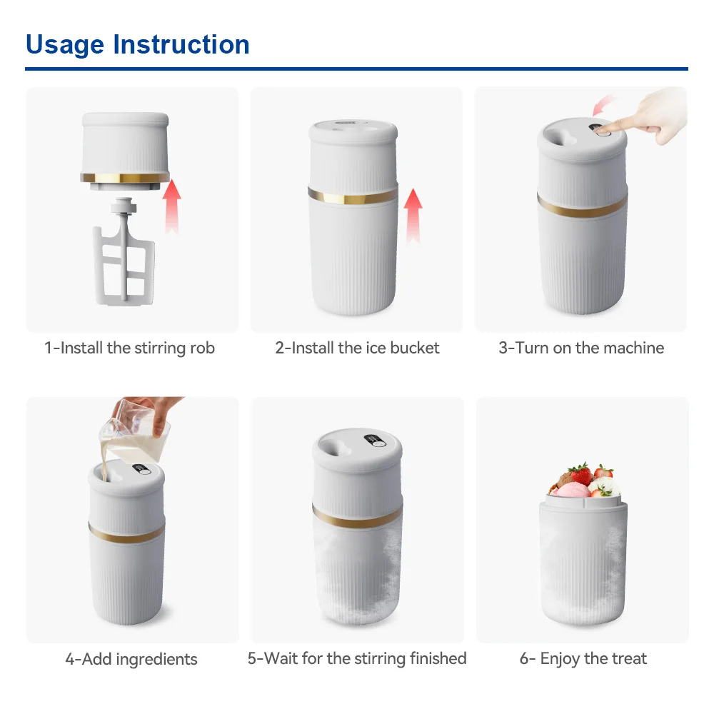 Exquisite Household Ice Cream Maker Machine Mini Rechargeable Milkshake Smoothie Gelato Maker Detachable Design Easy to Clean