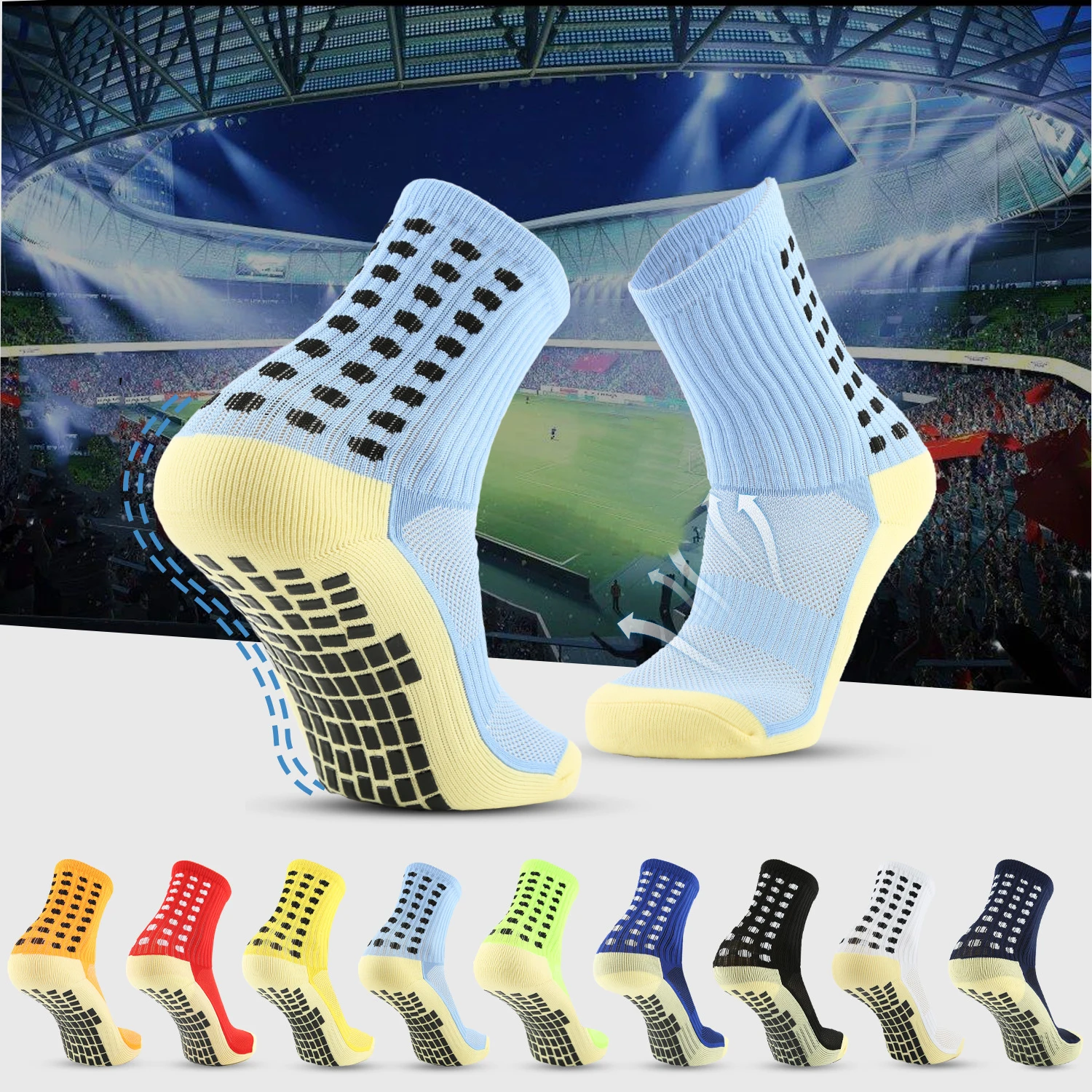 Wholesale custom performance sports non-slip athletic soccer grip anti-slip football socks for men