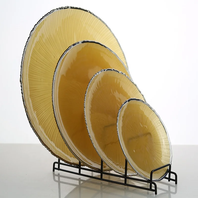 Steak plate European golden real silver rim glass dinner plate household dinner set