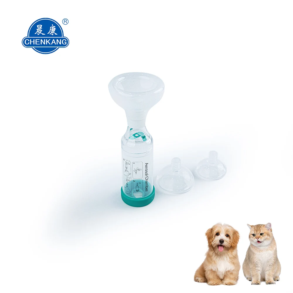 Veterinary aerosol chamber inhaler spacer chamber
