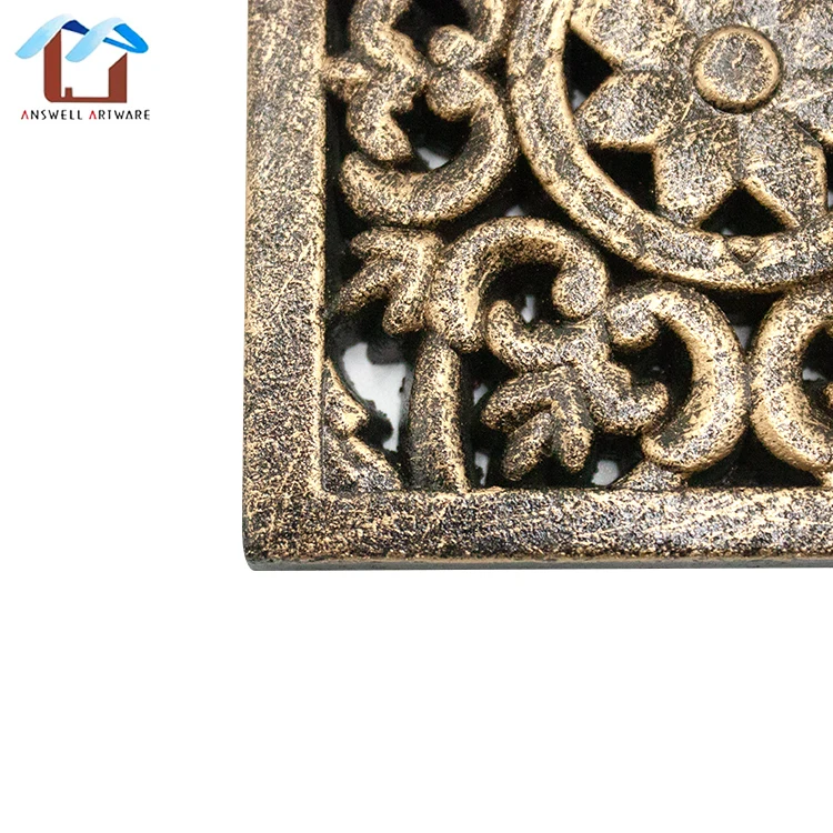 Bandeja De Madera Factory Customized Antique Carved MDF Wooden Square Coaster Wholesale Coffee Tray