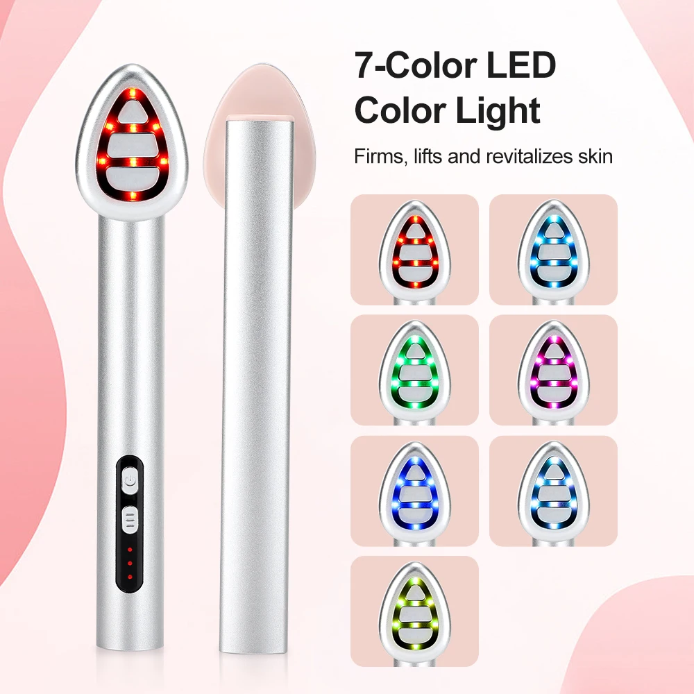 7 Colors LED Photon Heating Vibration Face Neck Eye Lifting Beauty Wand EMS Microcurrent Eye Care Massager Pen