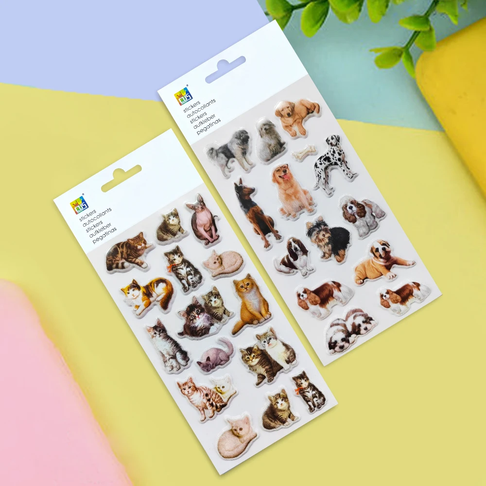 Wholesale Custom 3D Embossed Cute Cat Dog Pet Adhesive Zoo Animal Sticker PET Foam PVC Stickers
