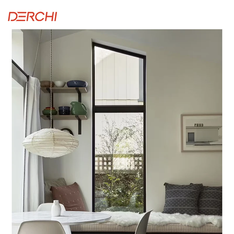DERCHI Triple Glazed Windows Cheap Price Big Picture Black Window Panoramic Window Floor To Ceiling Irregular Shape Fixed Window
