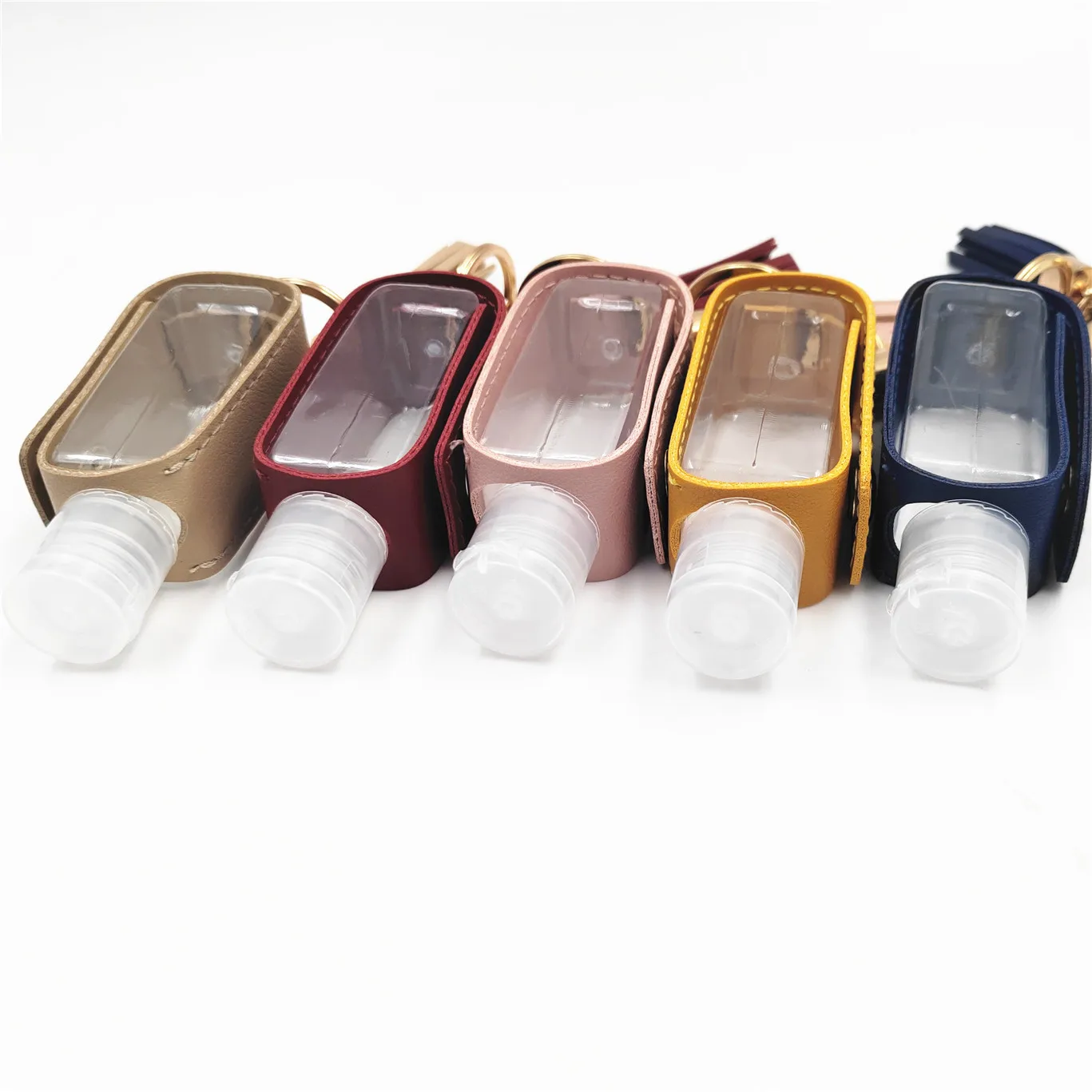 Pocket 30ml Mini Plastic Spray Hand Sanitizer Alcohol Pet Bottle with PU Leather Keychain Holder Plastic Bottle Manufacturer