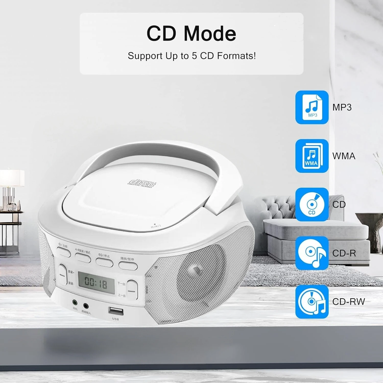 Portable CD Boombox Mp3 Player with FM Stereo Radio AC/Battery Powered with Earphone Jack CD Player for Home Outdoor Office