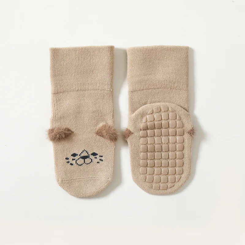 Breathable dotted non-slip grip children floor socks cute cartoon cuffed baby socks mid-tube socks