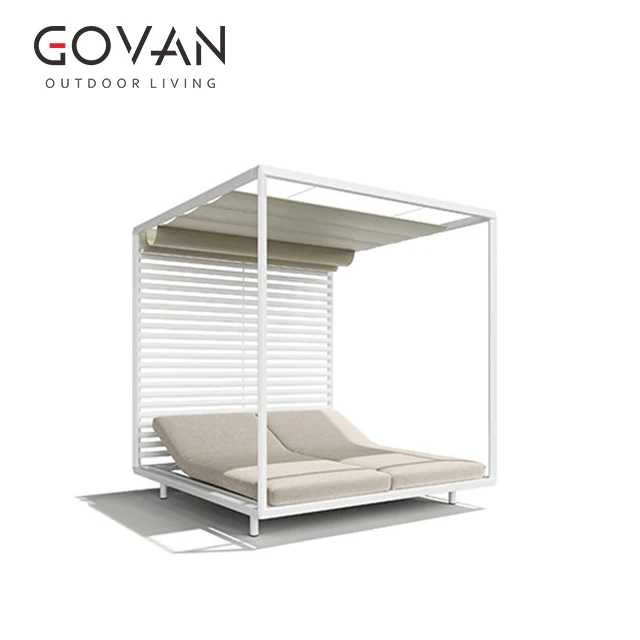 
Hotel big canopy sun bed Garden Pool Waterproof Patio brushed aluminum Double lounger Furniture Square Outdoor Daybed 