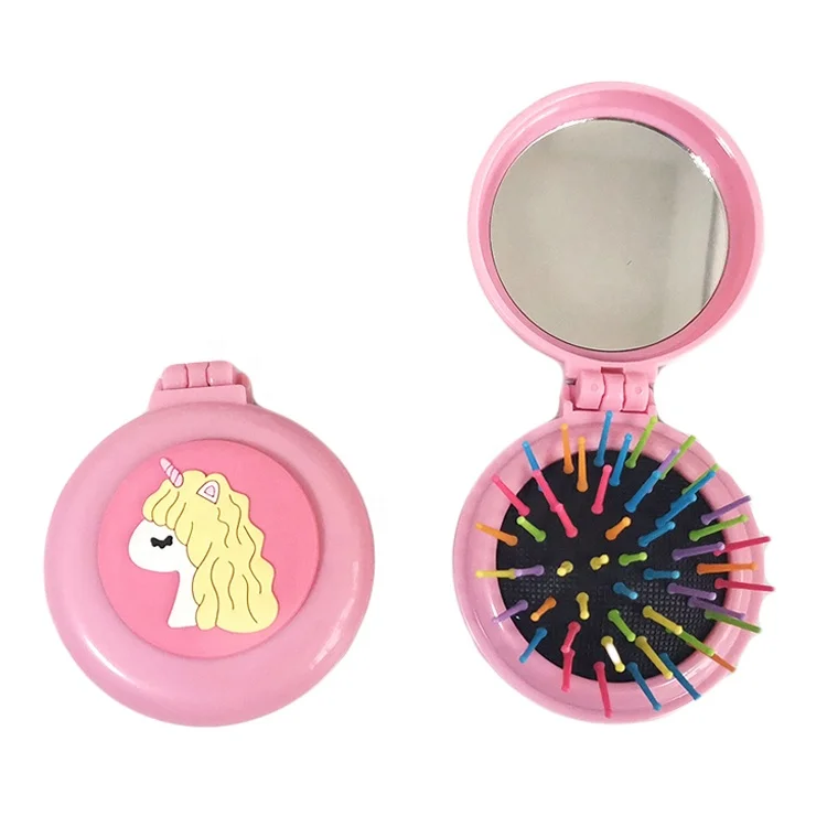 Unicorn Panda Small Comb for Promotion Gift Kids Folding Brush with Mirror Cute Cartoon Pocket Comb Foldable Mirror Brush