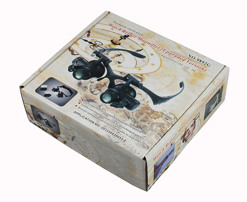 9892G Magnifying Glass Lupa 10X 15X 20X 25X Eye Jewelry Watch Repair Magnifier Glasses With 2LED Lights Loupe Microscope