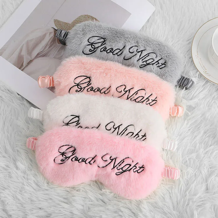 Wholesale Low MOQ Travel Female Eye Cover Plush Velvet Blindfold Reusable embroidery logo Sleep Eye Mask