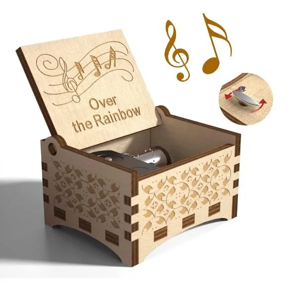 Wood Music Boxes Heart Shaped Laser Engraved Vintage Wooden Hand Crank Musical Box Gifts for Mothers Day