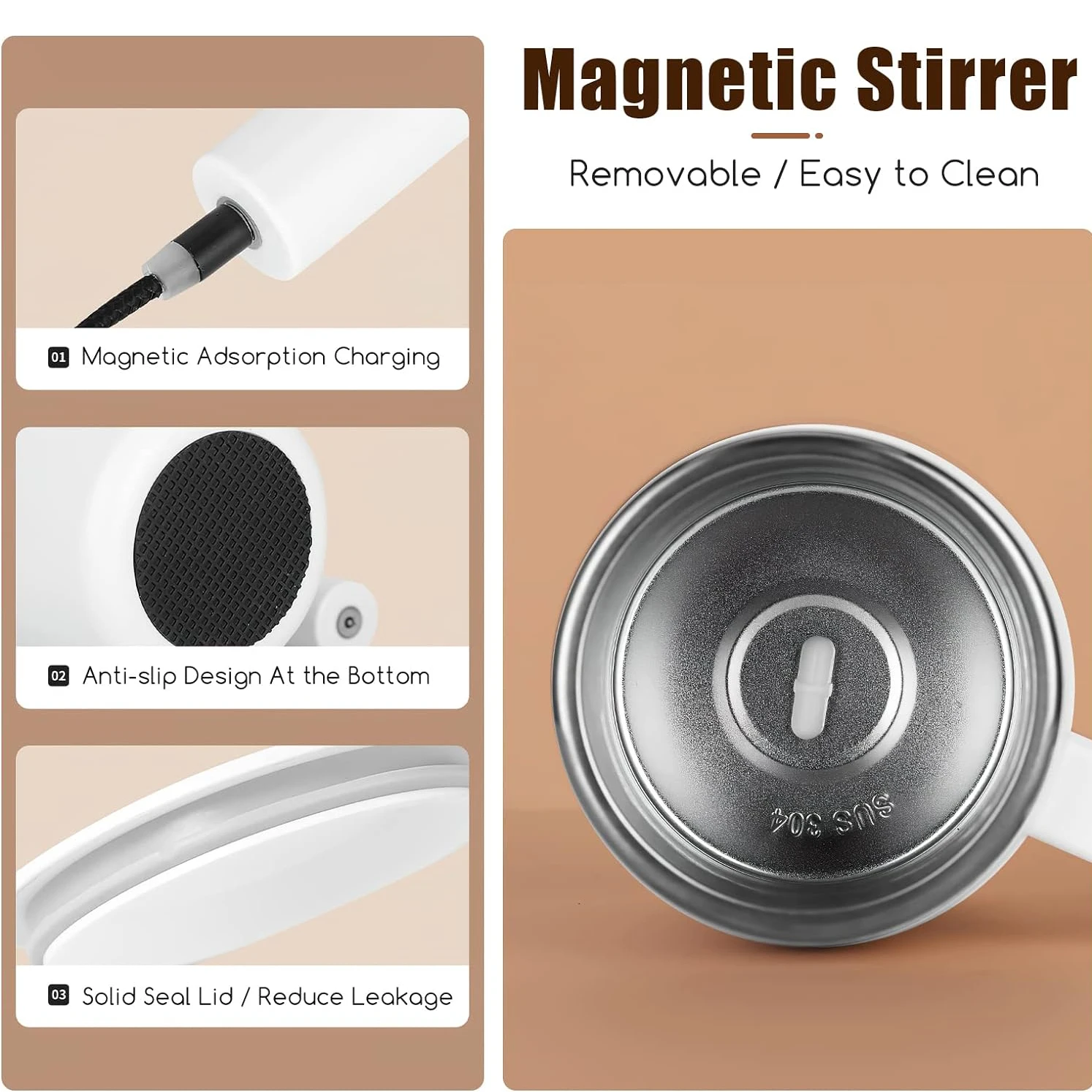 Automatic Magnetic Self Stirring Mixing Coffee Cup Travel Stainless Steel Coffee Mug With Lid