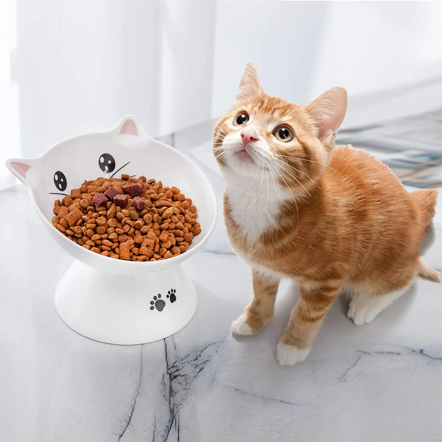New Arrival Cat Shape Ceramic Raised Pet Dog Cat Bowl For Food And Water Feeding  Bowl  Decor
