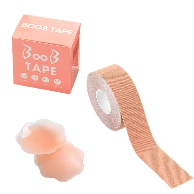 Fashion Strapless Backless High Quality Sports  Adhesive Invisible Roll 5cm Boob Tape boob tape plus silicone pads