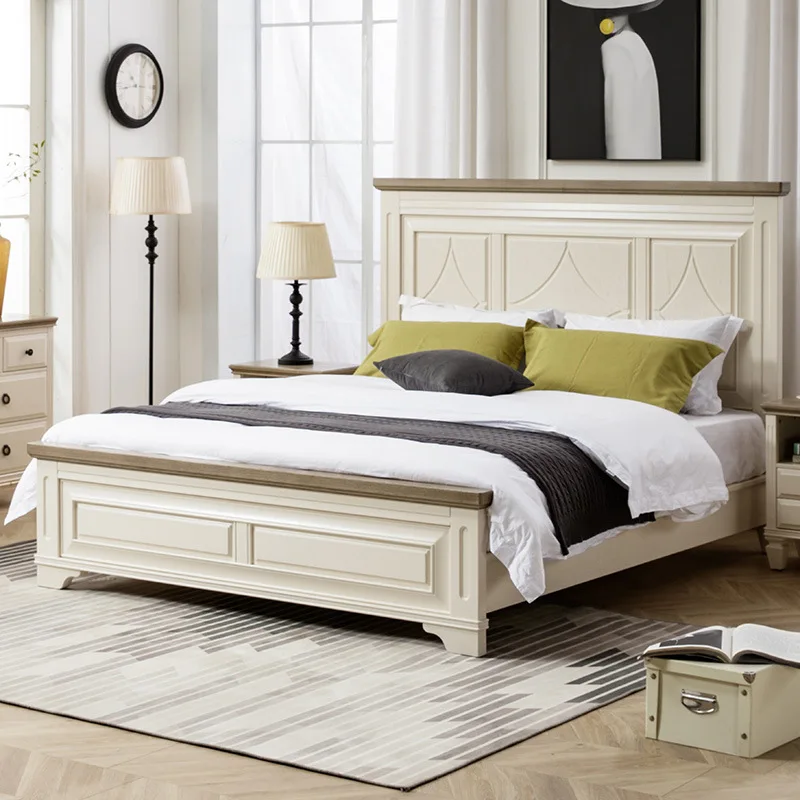 Bedroom Furniture French Country Style Bed Headboard With Lattice Design King/Queen Size Red Oak Wood Bed