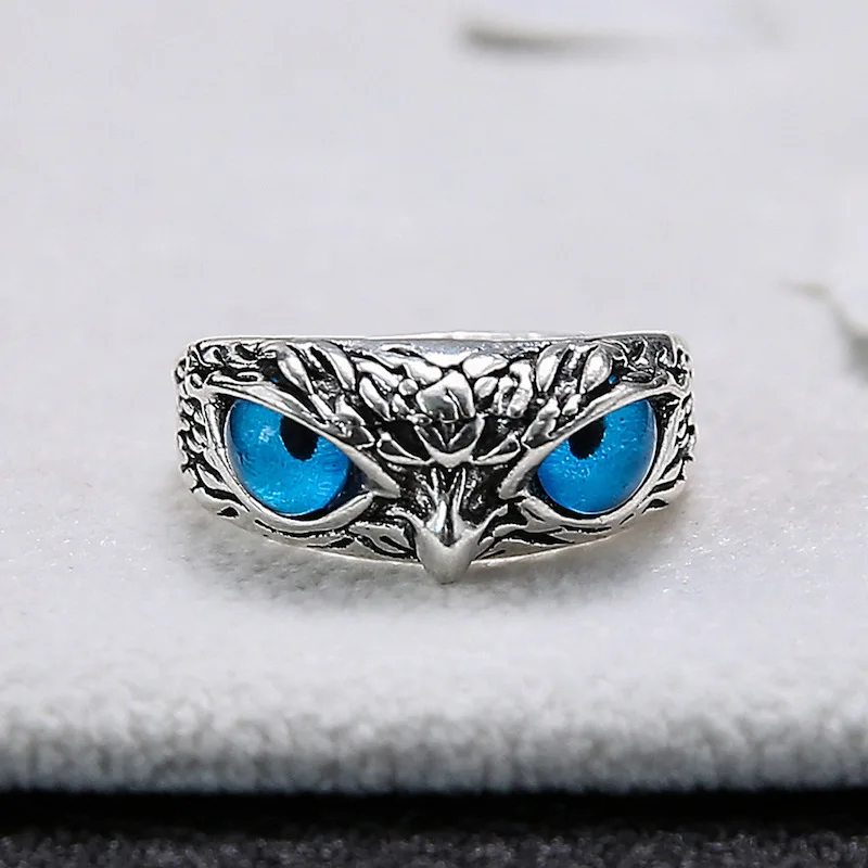 Hot Selling Stylish Fashion Jewelry Plated Silver Casual Vintage Owl Eye Crystal Adjustable Rings