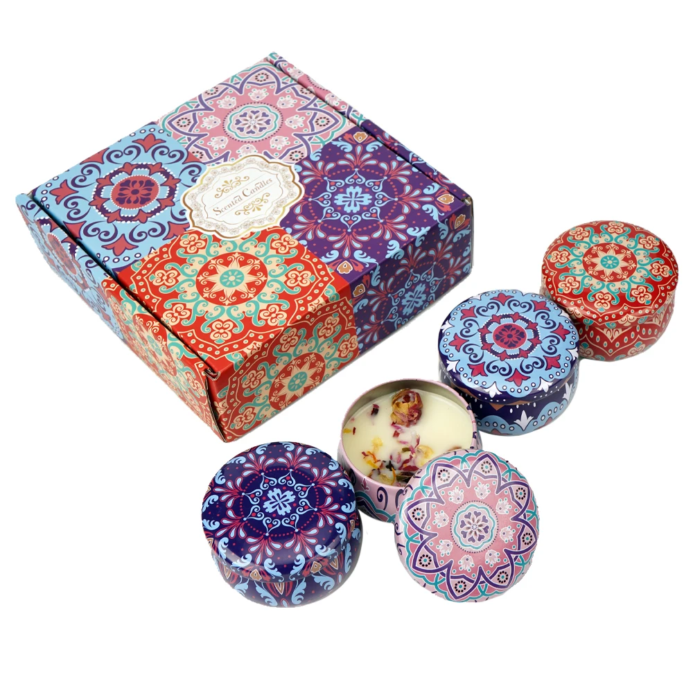 Hot Selling Jar Soy Wax Scented Candle Gift Set Aromatherapy Natural for Decora Travel Home 4 Pack Gift Box Packaging Round