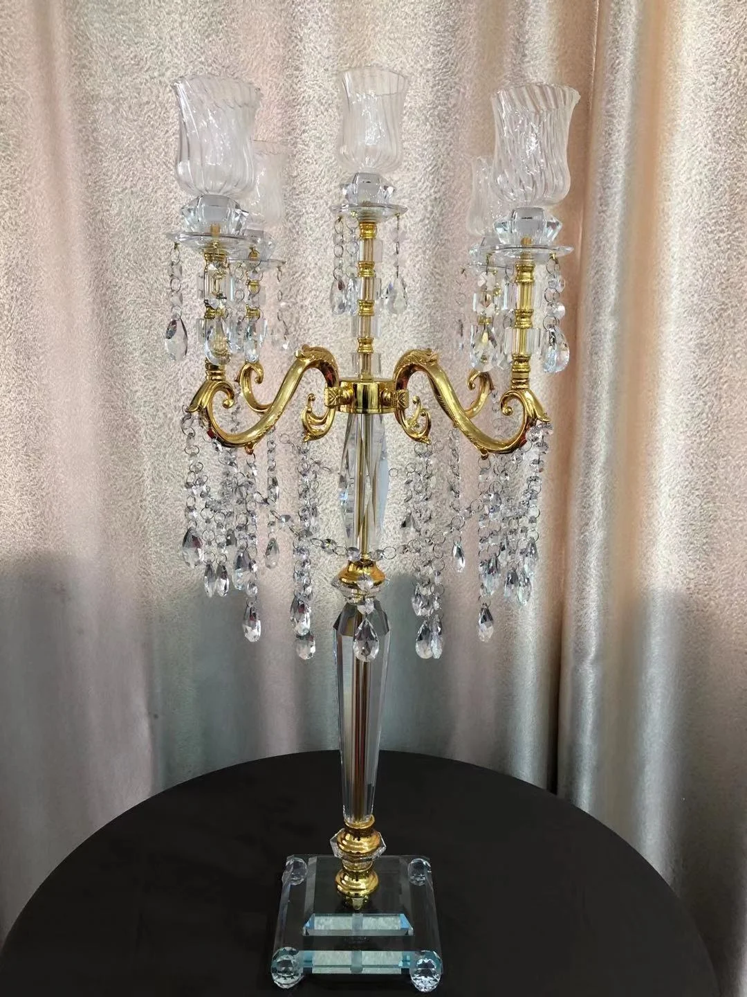 wholesale candleholder vintage gold wedding 5 arms crystal beaded candelabras