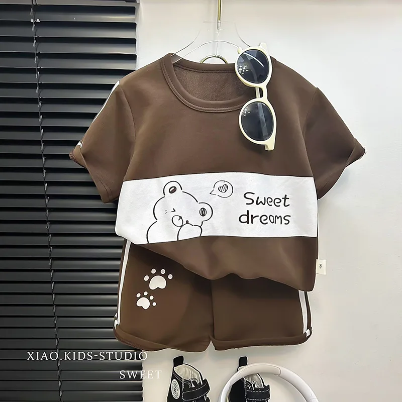 Toddler Baby Organic Cotton Summer Kids Wear Short Shirt Tops Outfits 2Pcs Baby Boy Kids Summer Clothes 2024