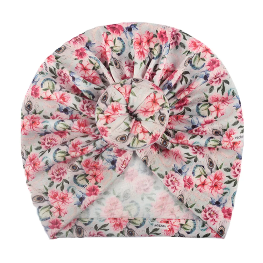 Hot Seller Cute Donuts Baby Winter Hat Floral Print Boy Girl Newborn Beanies Bonnet Kids Headwraps Hair