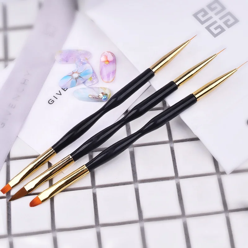 3 Pcs Dual End Nail Art Pen Brush Acrylic Round Flat Painting Drawing Liner Nail Tools Nail Drawing Pen