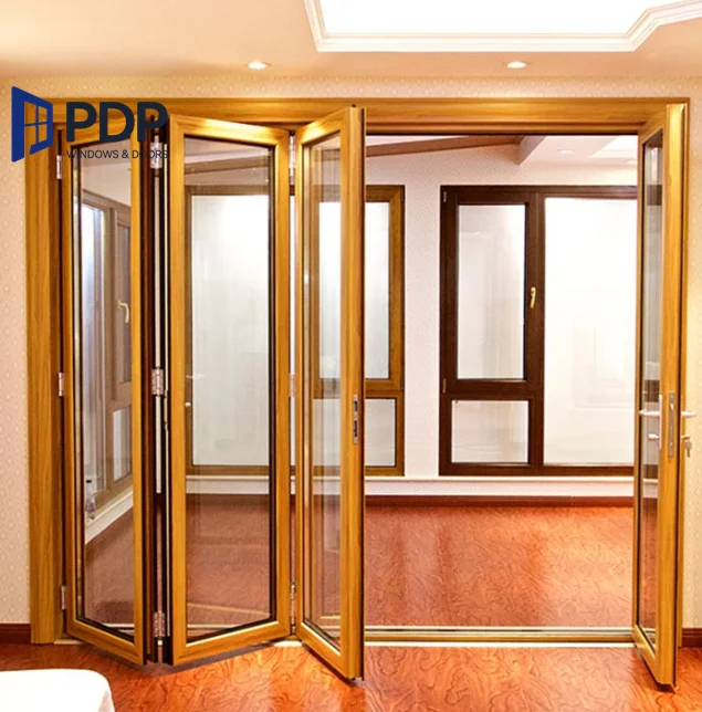 Wholesale New Features Sound Insulation Folding Glass Wood Doors for Exterior Bedroom Apartment Applications