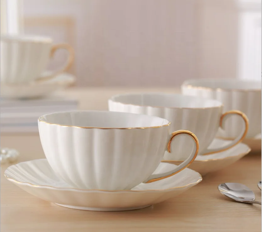 Белая керамическая кофейная чашка и блюдце, оптовая продажа, фарфоровая чашка и блюдце