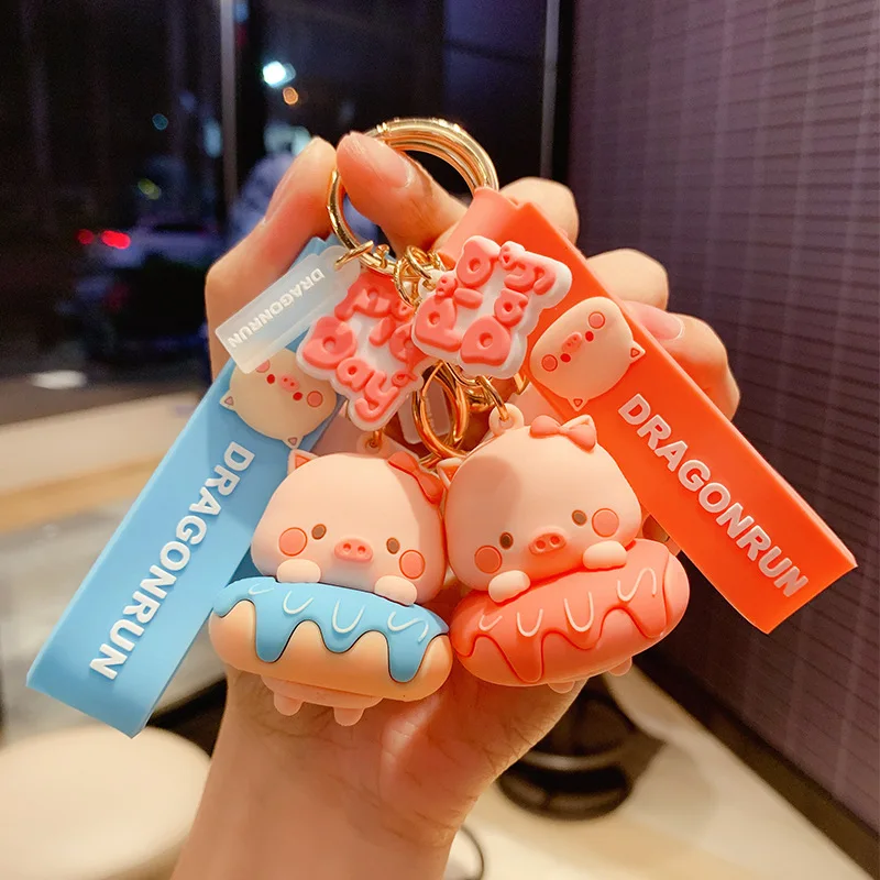 MAIMA Cute cartoon Key Chain Lovely animal Pink Pig Piggy PVC keychain Key Ring for Return Gift Kids Birthday Pig Baby Shower