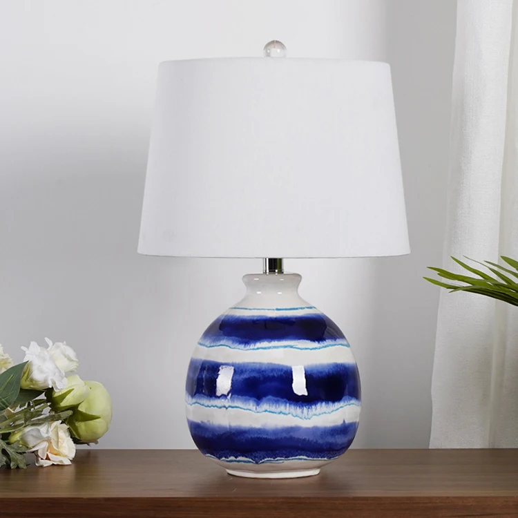 hotel home decorative unique design living room bedroom Chinese blue and white ceramic table lamps
