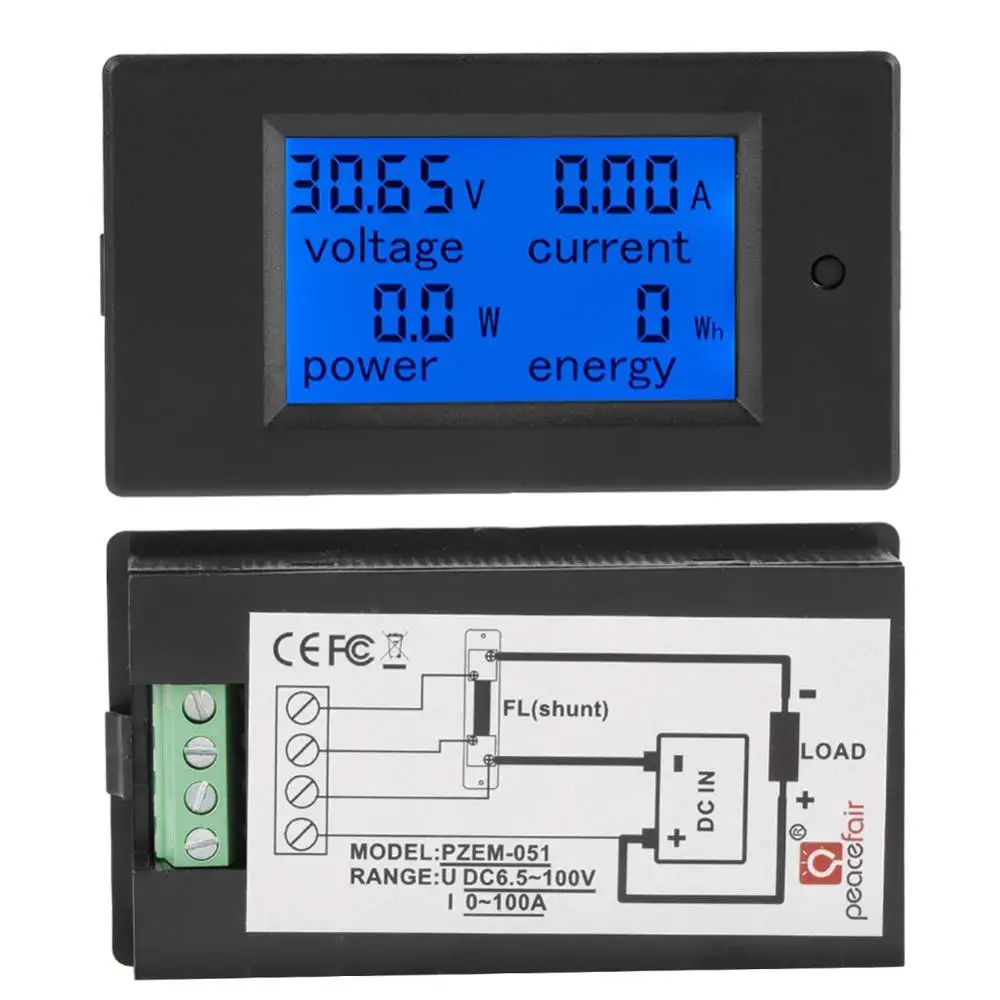 PZEM-051 DC Цифровой Панель Вольтметр Амперметр переменного тока 6 5-100V 100A 4 IN1 ЖК энергии измеритель с