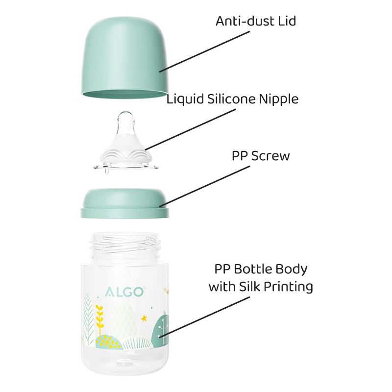 ALGO factory wholesale 120ml/180ml/260ml baby feeding bottle custom bpa free food grade plastic baby milk bottle