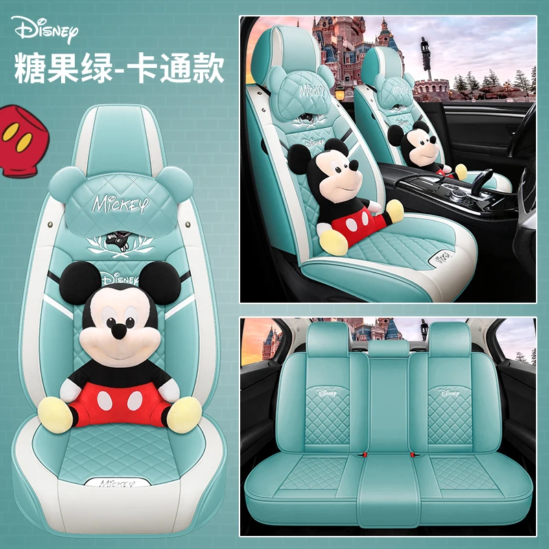 Universal Breathable 5 Seats Protector Auto luxury car seat cover set Leather Cartoon micky mouse car seat covers