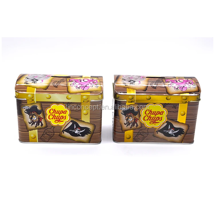 Exquisite Hinged Lid Coin Bank Tin Can For Children