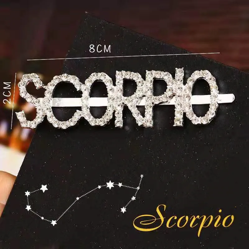 Sandro 12 zodiac letter hair clips rhinestone bling hair clips for women