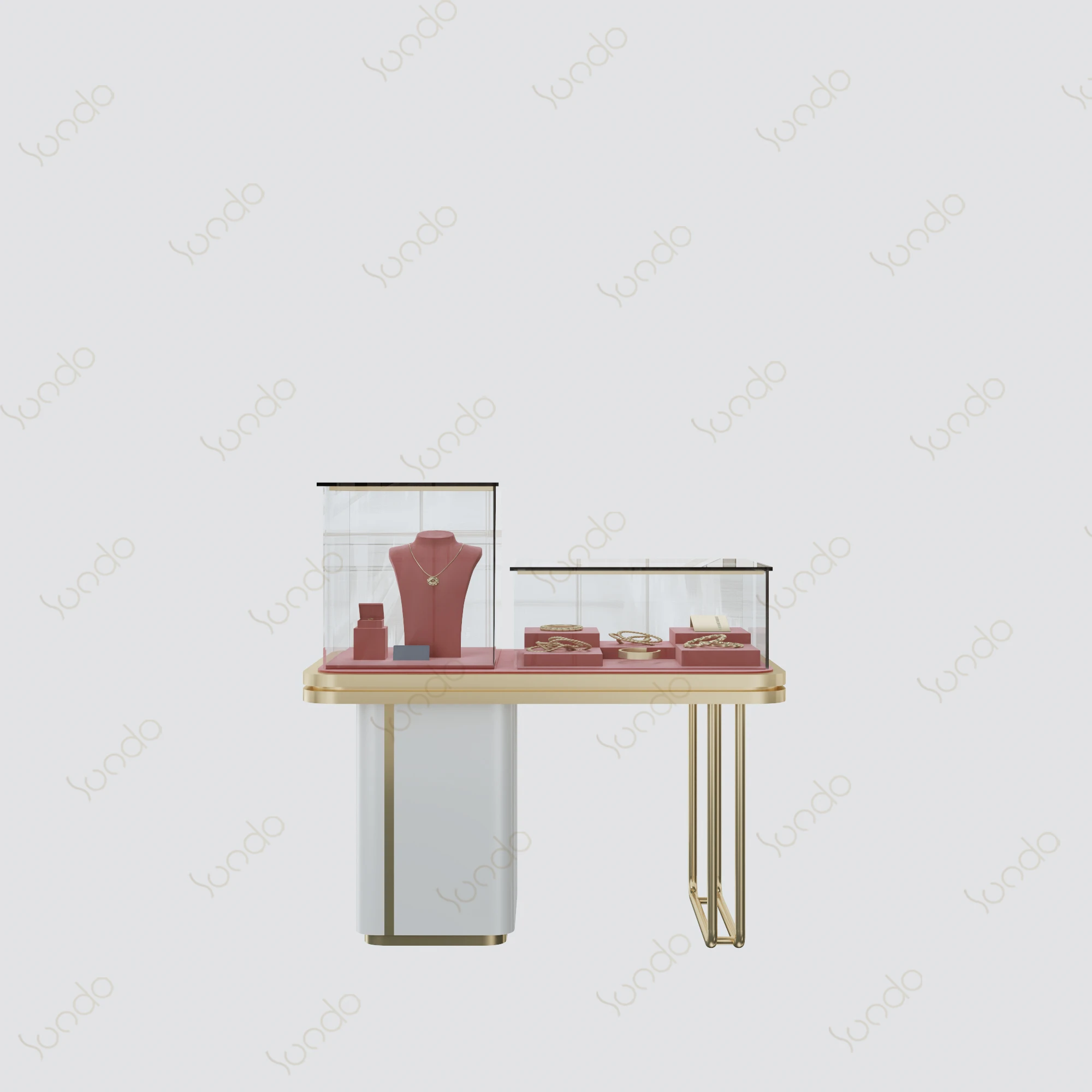 custom material vertical Display Cabinet professional design counter jewelry display pink jewelry shop showcase