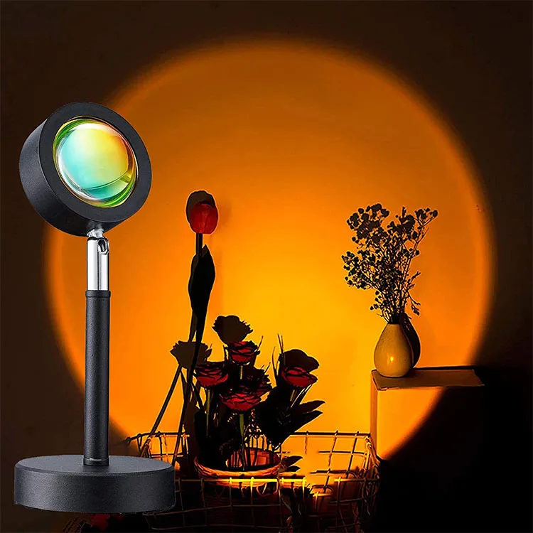 
360-Degree Rotation USB Led Sunset Projection Lamp Rainbow Night Light Atmosphere Colorful Robot Floor Rgb Sunset Lamp 