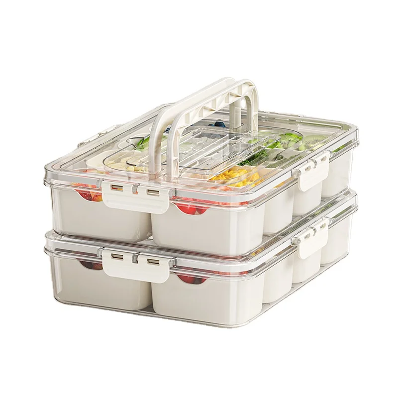 Plastic Kitchen Accessories Divided Spice Snackle Storage Box Portable Divided Serving Tray With Lid
