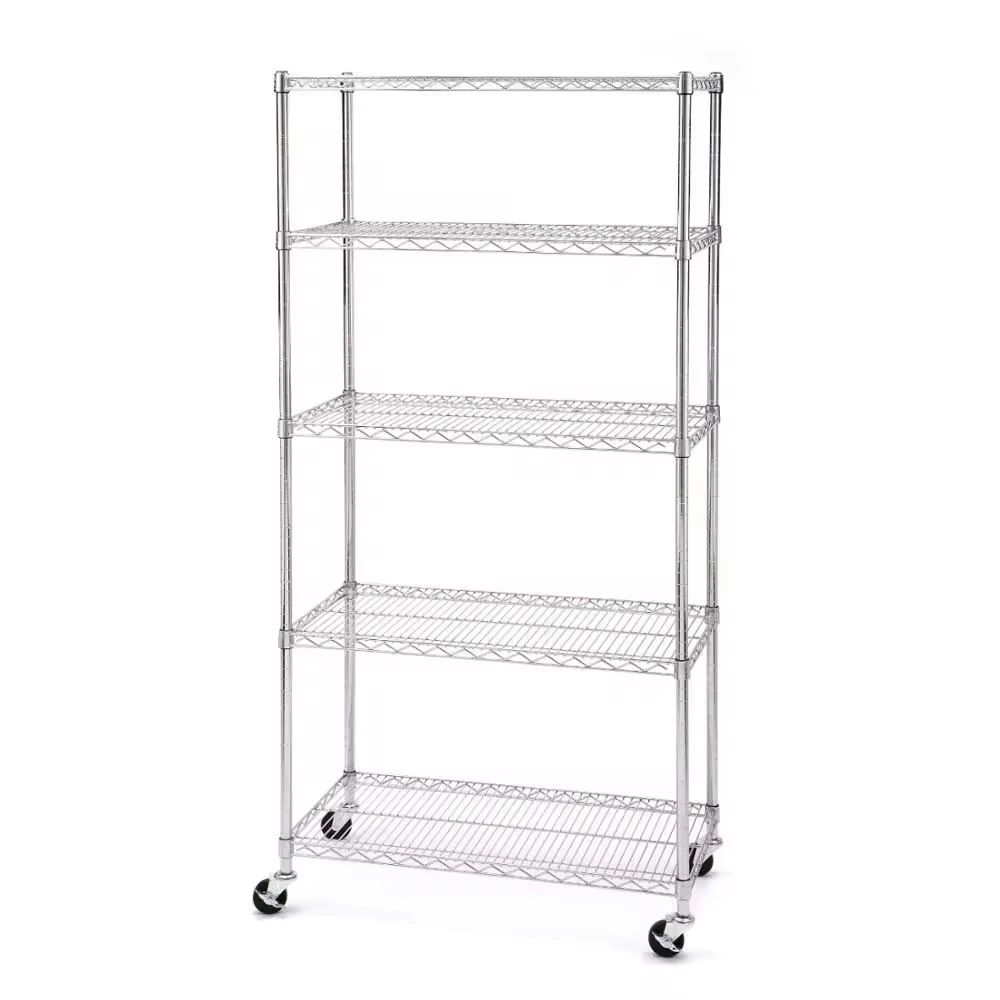 150*45*160 Epoxy Coating and Chrome Plated 4 Layers Mobile Metal Wire Shelving 4.5/2.5